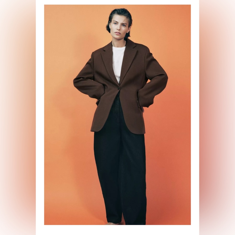 ZARA ZW COLLECTION 100% WOOL OVERSIZED BLAZER SZ M BROWN